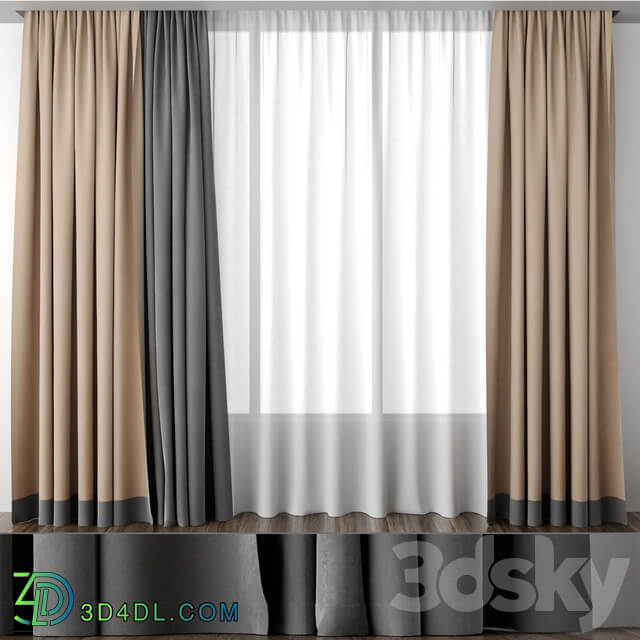 Beige curtains with a strip below