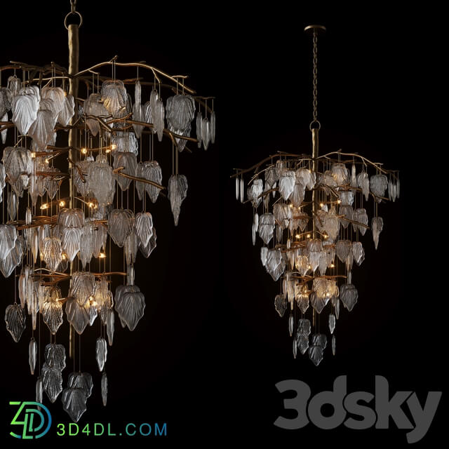 Sugar Leaf Glass Leaf Twenty Six Light Chandelier Pendant light 3D Models