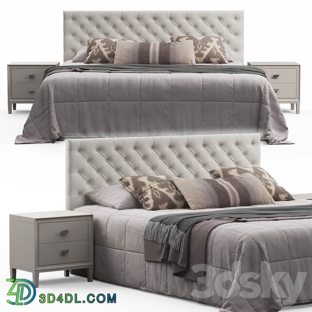 Bed Brunet Contemporary Button Tufted Fabric Queen Headboard Bed