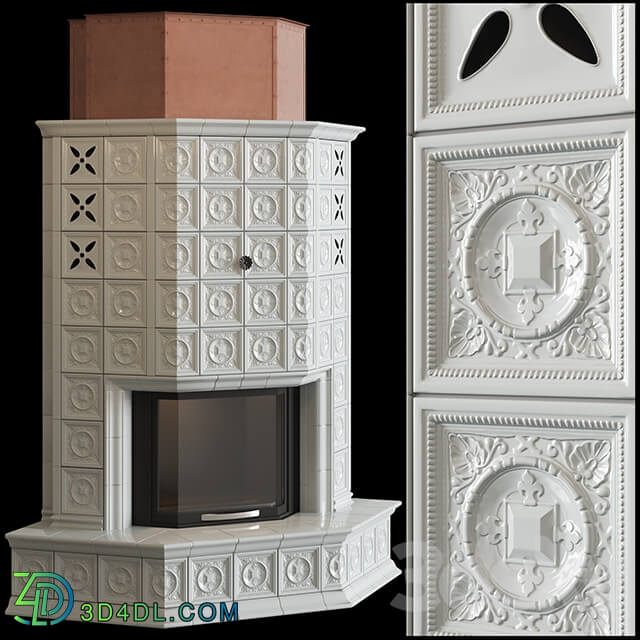 Corner stove with tiles