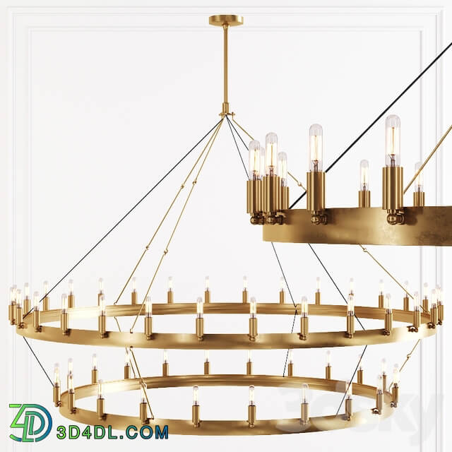 Restoration Hardware CAMINO VINTAGE FILAMENT 2 TIER CHANDELIER 63 Brass Pendant light 3D Models