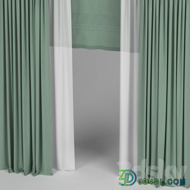Green curtains with roman.
