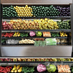 Showcase in a supermarket with fresh fruits and vegetables. Food 3D Models 