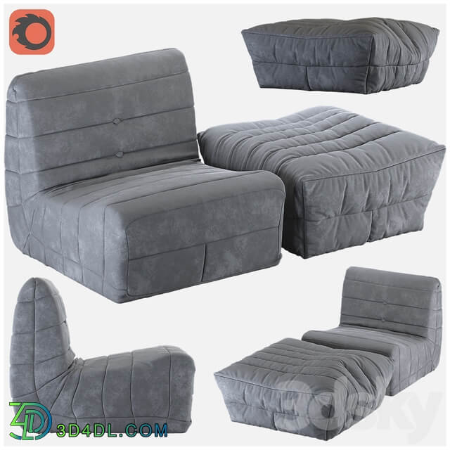 Armchair and pouf French frameless technology FOAM 