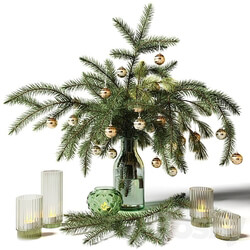 New Year 39 s bouquet of fir branches in a glass vase 
