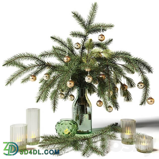 New Year 39 s bouquet of fir branches in a glass vase