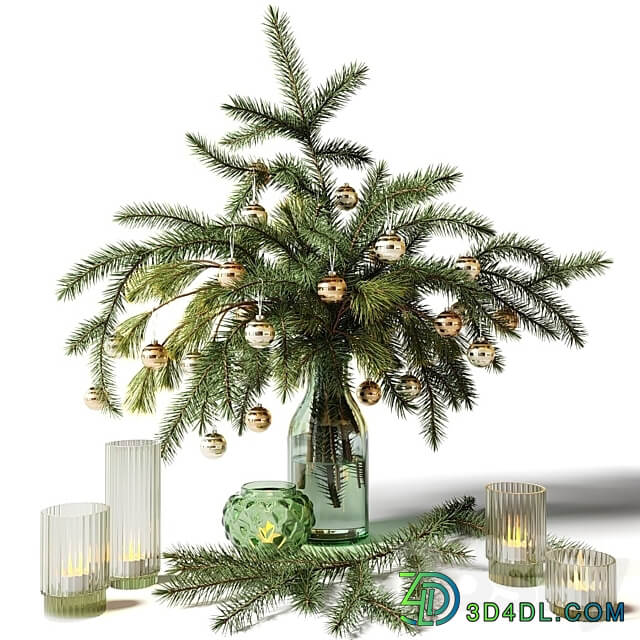 New Year 39 s bouquet of fir branches in a glass vase