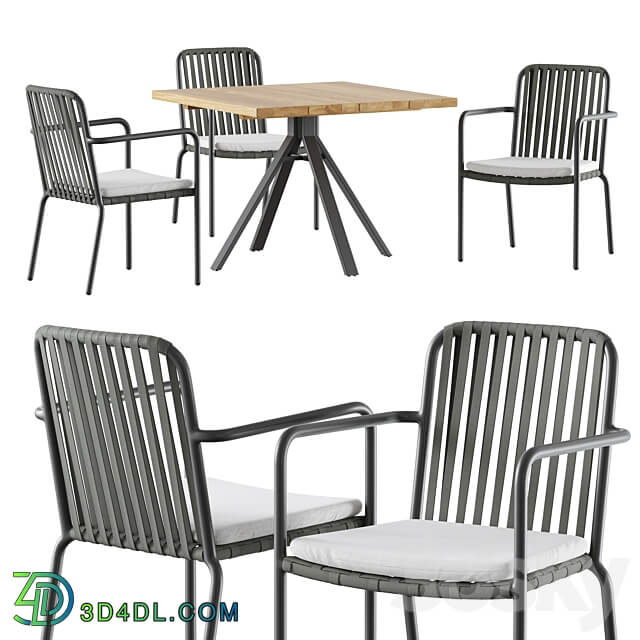 Outdoor garden wicker woven dining set Skyline design Trinity Table Chair 3D Models