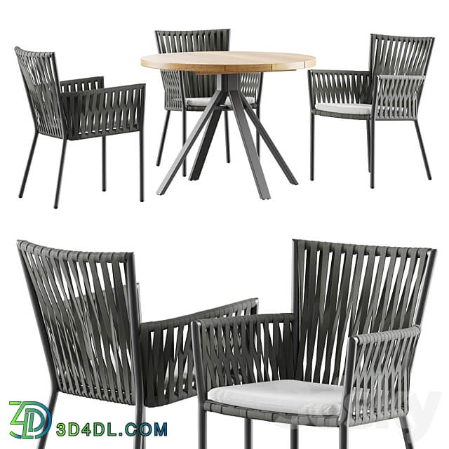 Outdoor garden wicker woven dining set Skyline design Bowline Table Chair 3D Models