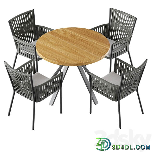 Outdoor garden wicker woven dining set Skyline design Bowline Table Chair 3D Models