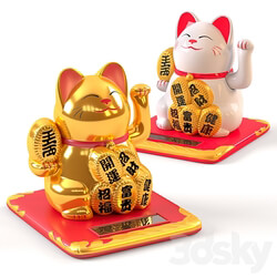Maneki Neko Cat White and Gold 
