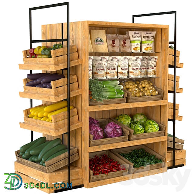 Designer rack in a supermarket with vegetables fruits and cereals 3 3D Models