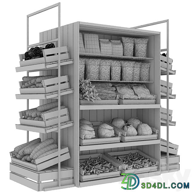 Designer rack in a supermarket with vegetables fruits and cereals 3 3D Models