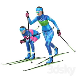 Female skier. Classic skiing 