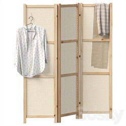 Folding screen with rattan weave 