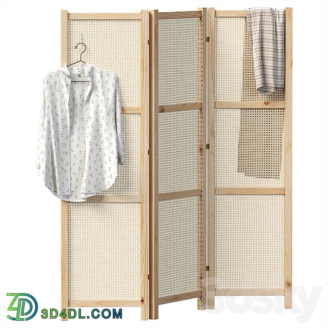 Folding screen with rattan weave