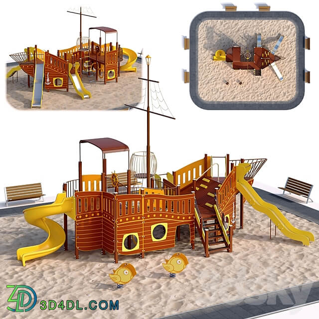 Children playground ship. Boat. Sailboat 3D Models