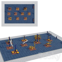 Sports ground with outdoor exercise trainers. 3D Models 