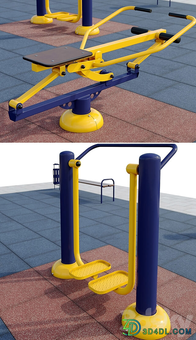 Sports ground with outdoor exercise trainers. 3D Models