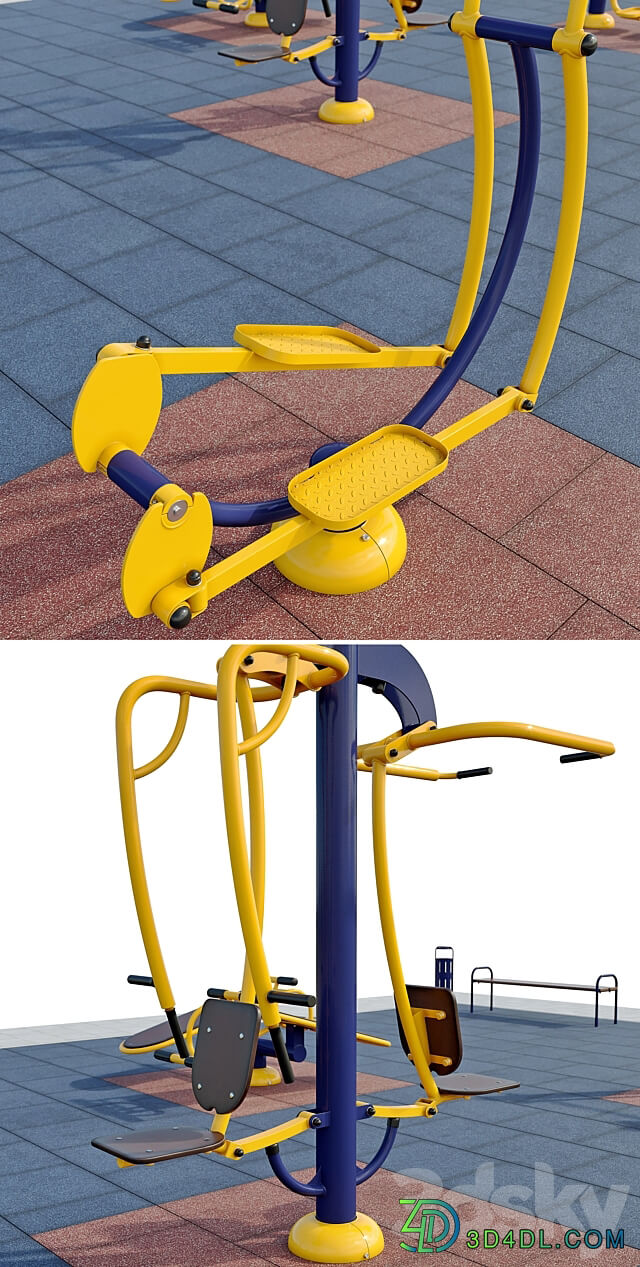 Sports ground with outdoor exercise trainers. 3D Models