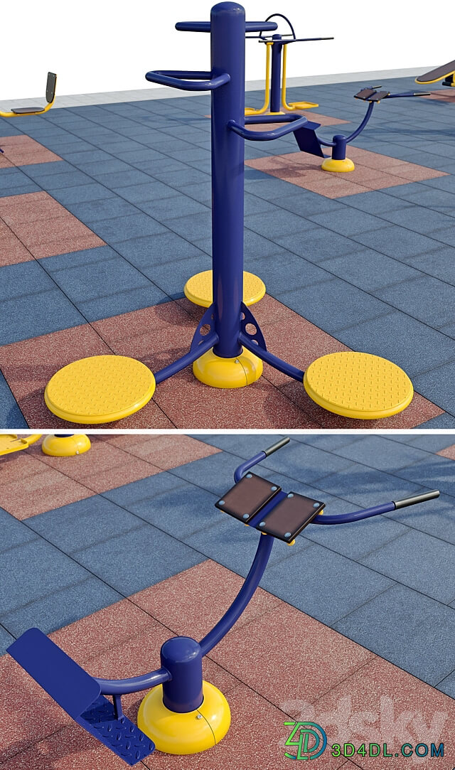 Sports ground with outdoor exercise trainers. 3D Models