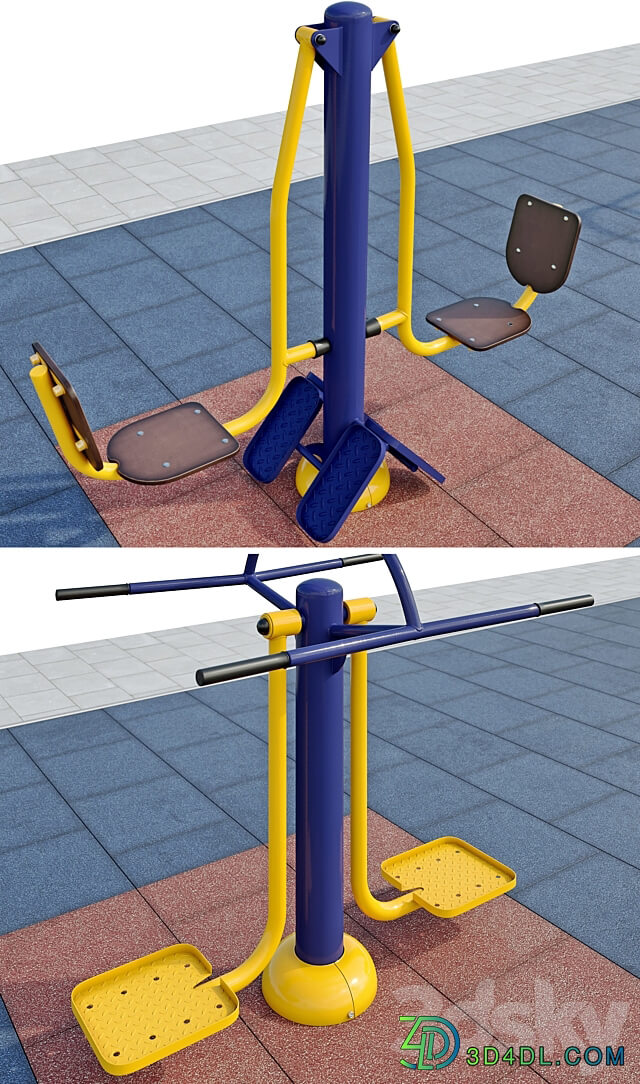 Sports ground with outdoor exercise trainers. 3D Models