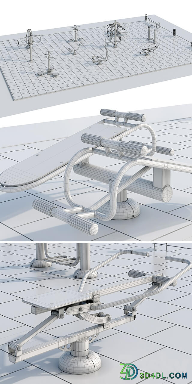 Sports ground with outdoor exercise trainers. 3D Models