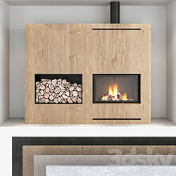 Decorative wall with fireplace set 09 