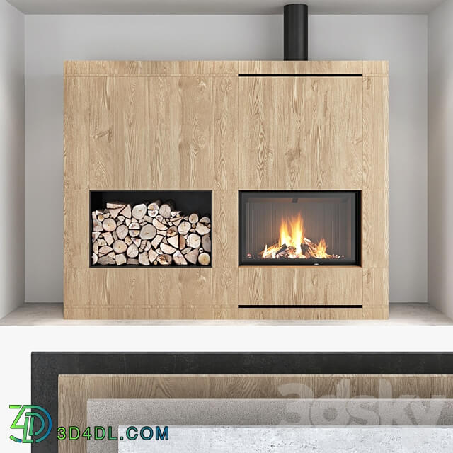 Decorative wall with fireplace set 09