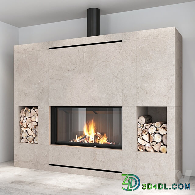 Decorative wall with fireplace set 09