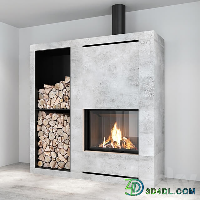 Decorative wall with fireplace set 09