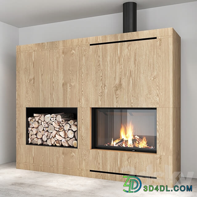 Decorative wall with fireplace set 09