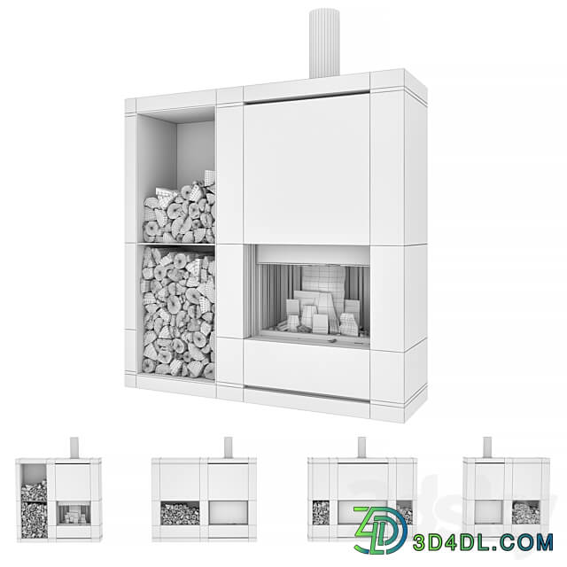 Decorative wall with fireplace set 09