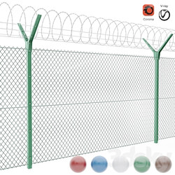 Chain link fence with spiral protective barrier 3D Models 