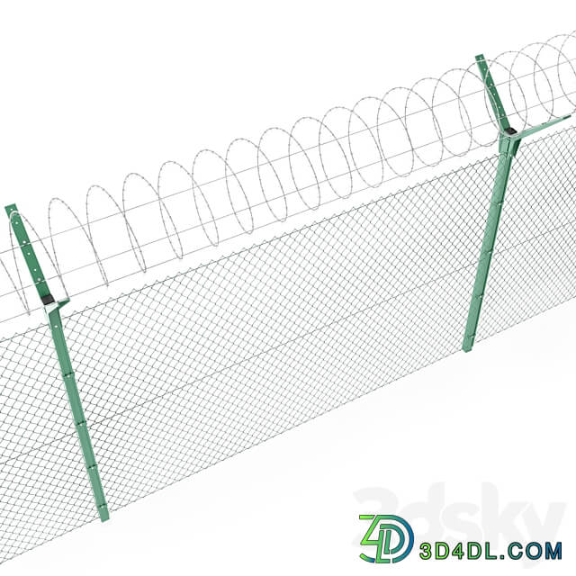 Chain link fence with spiral protective barrier 3D Models