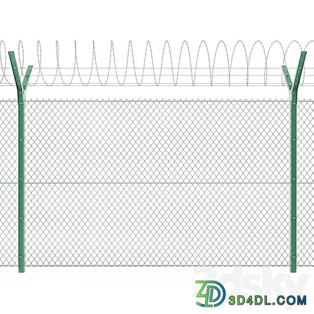 Chain link fence with spiral protective barrier 3D Models