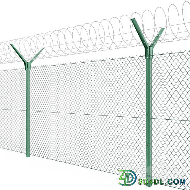 Chain link fence with spiral protective barrier 3D Models