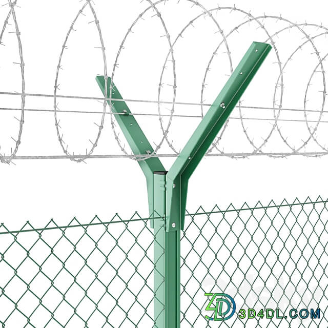 Chain link fence with spiral protective barrier 3D Models