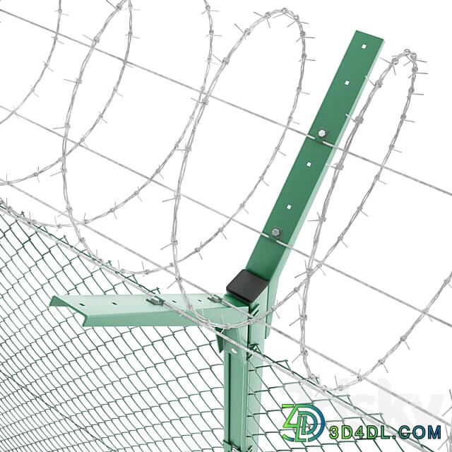 Chain link fence with spiral protective barrier 3D Models