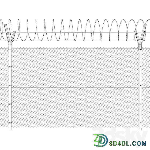 Chain link fence with spiral protective barrier 3D Models