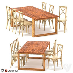 Table Chair ODGER Table and 6 Teak Cross Back Dining Chair 