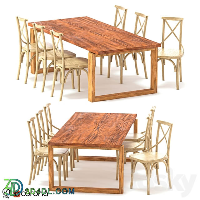 Table Chair ODGER Table and 6 Teak Cross Back Dining Chair
