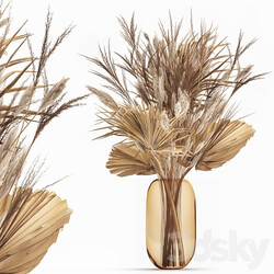 Bouquet 150. Pampas grass branches vase palm leaf dried flower luxury decor natural decor glass table decoration 3D Models 