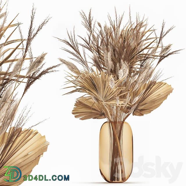 Bouquet 150. Pampas grass branches vase palm leaf dried flower luxury decor natural decor glass table decoration 3D Models