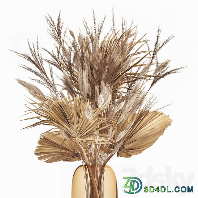 Bouquet 150. Pampas grass branches vase palm leaf dried flower luxury decor natural decor glass table decoration 3D Models