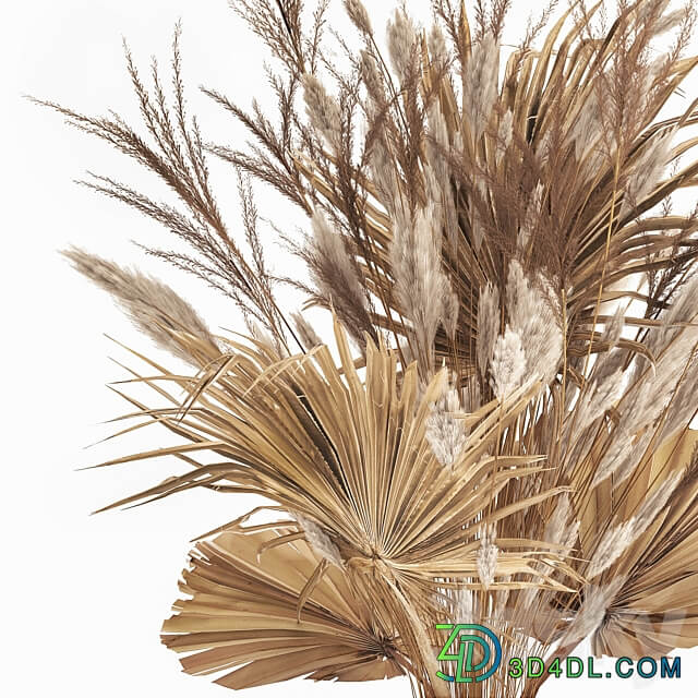 Bouquet 150. Pampas grass branches vase palm leaf dried flower luxury decor natural decor glass table decoration 3D Models