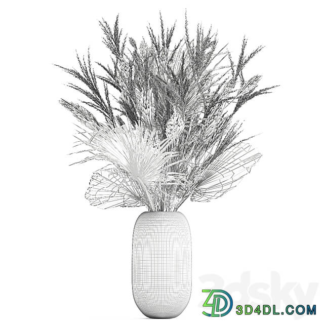 Bouquet 150. Pampas grass branches vase palm leaf dried flower luxury decor natural decor glass table decoration 3D Models