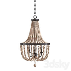 Pendant light Kenroy Home 93131BS Dumas 3 Lt Wood Bead Chandelier in Brushed Steel 