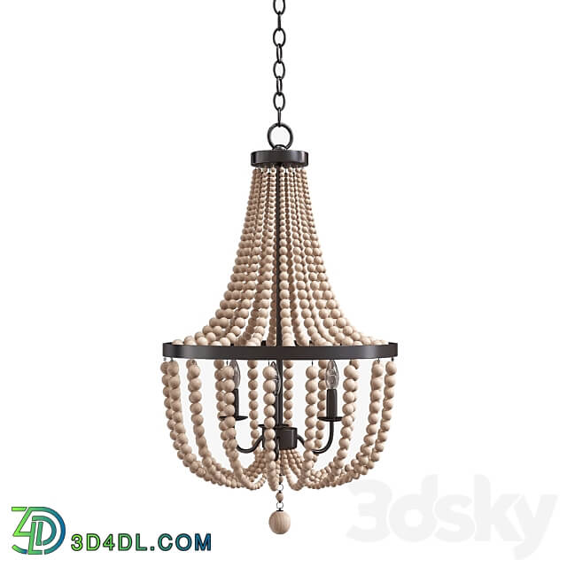 Pendant light Kenroy Home 93131BS Dumas 3 Lt Wood Bead Chandelier in Brushed Steel