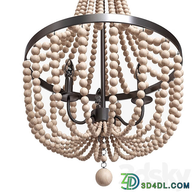 Pendant light Kenroy Home 93131BS Dumas 3 Lt Wood Bead Chandelier in Brushed Steel